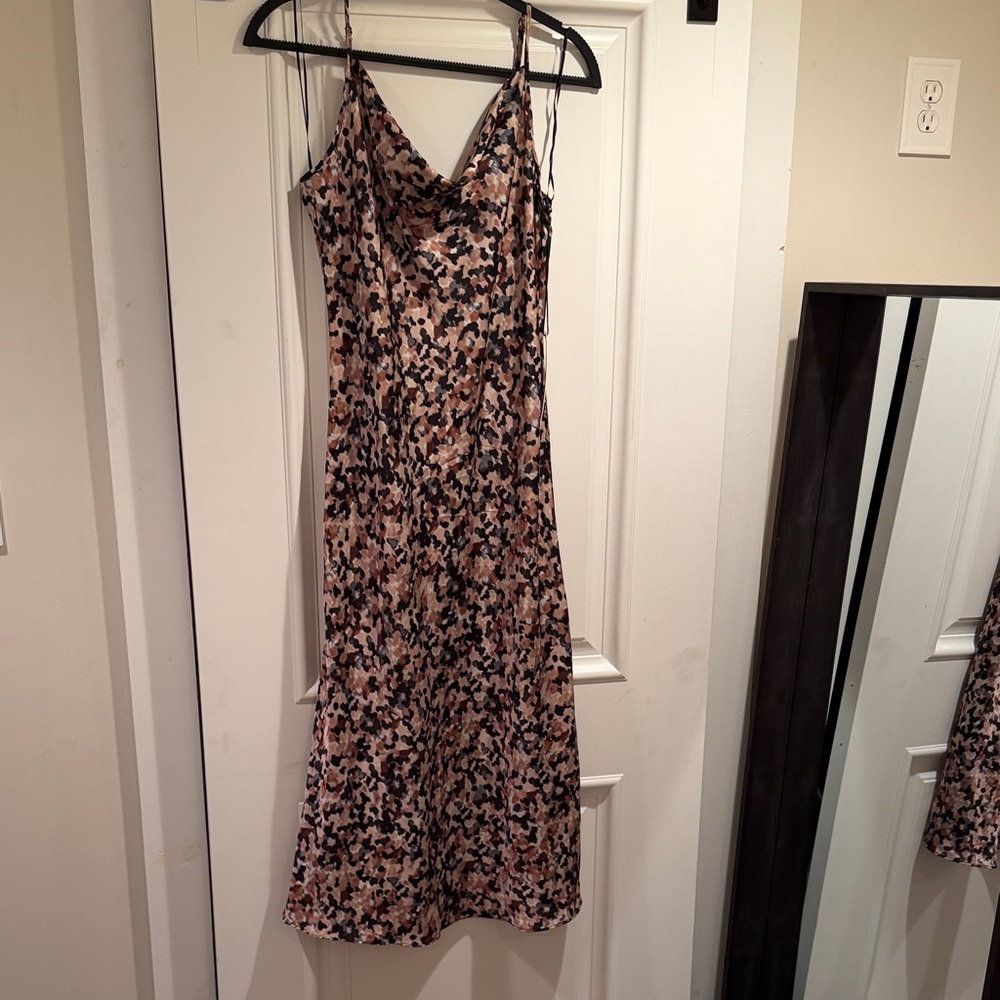Nicole Miller Satin Slip Dress in Blush browns & Black